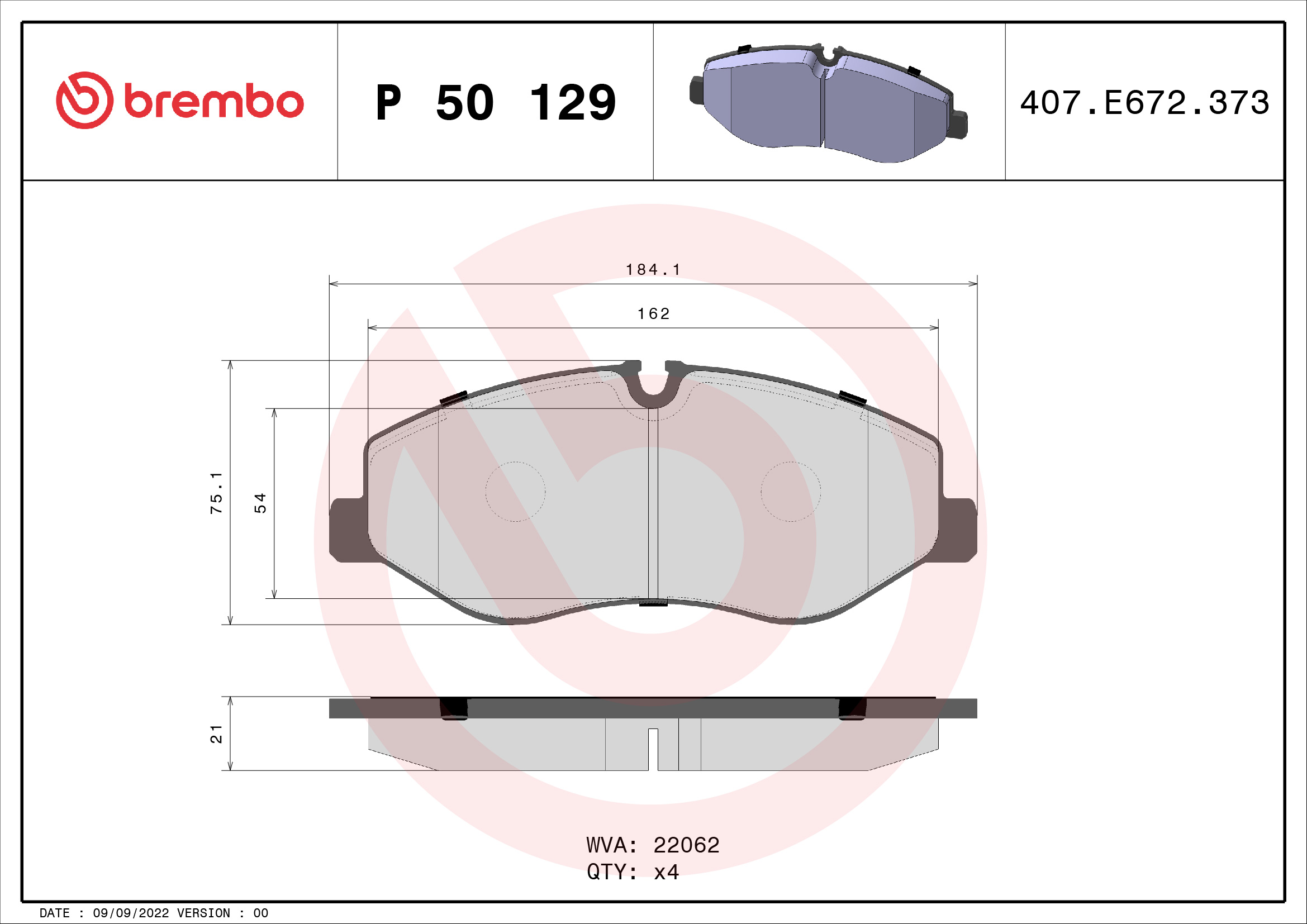 A.B.S. P 50 129 BREMBO Bremsbelagsatz, Scheibenbremse
